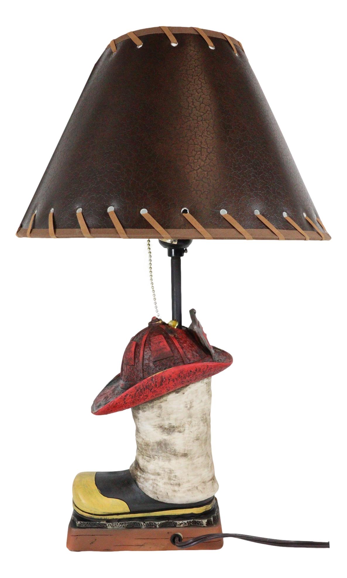 American Hero Fire Fighters Fireman Boot And Helmet Table Lamp With Laced Shade - Ebros Gift