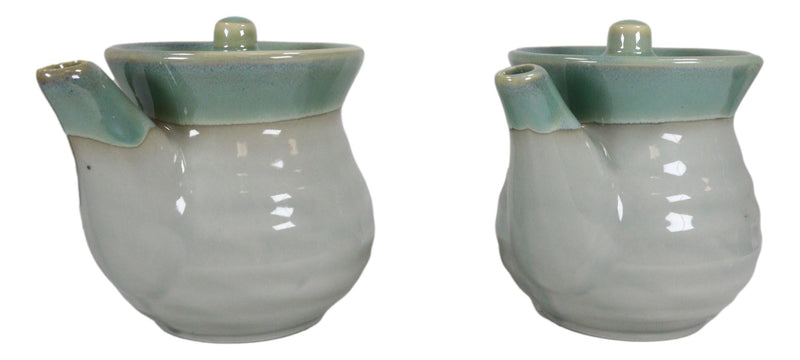 Pack Of 2 Green Japanese Tenmoku Glazed Porcelain Vinegar Soy Sauce Dispensers