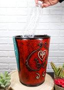 Western Cowgirl Red Valentines Love Heart Lace Scrollwork Waste Basket Trash Bin