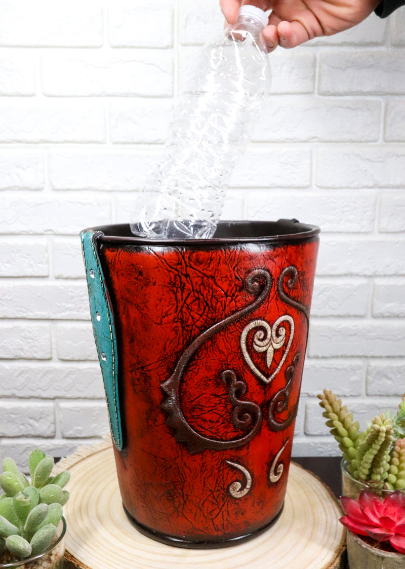 Western Cowgirl Red Valentines Love Heart Lace Scrollwork Waste Basket Trash Bin
