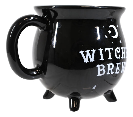 Ebros Wicca Sacred Crescent Moon Witches Brew Black Cauldron Coffee Tea Mug Cup 14oz - Ebros Gift