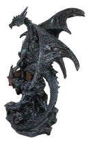 Gargantuan Stone Dragon Guarding Medieval Castle On Mountain Steppes Figurine