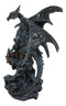 Gargantuan Stone Dragon Guarding Medieval Castle On Mountain Steppes Figurine