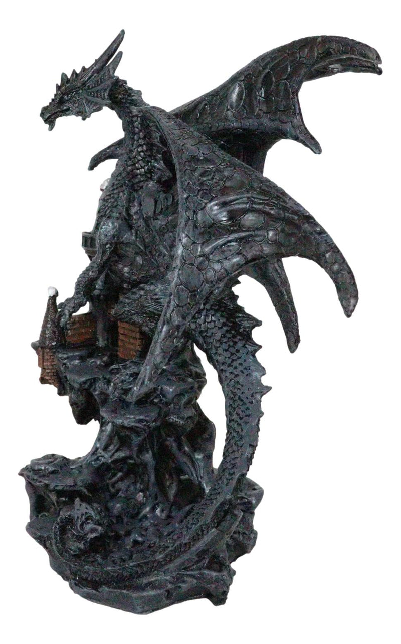 Gargantuan Stone Dragon Guarding Medieval Castle On Mountain Steppes Figurine