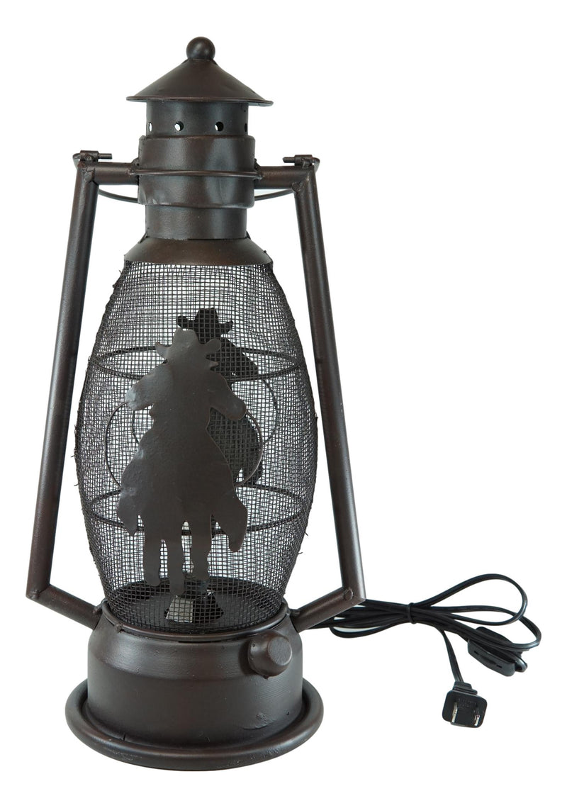 Old Fashioned Rustic Western Cowboy Electric Metal Lantern Lamp Or