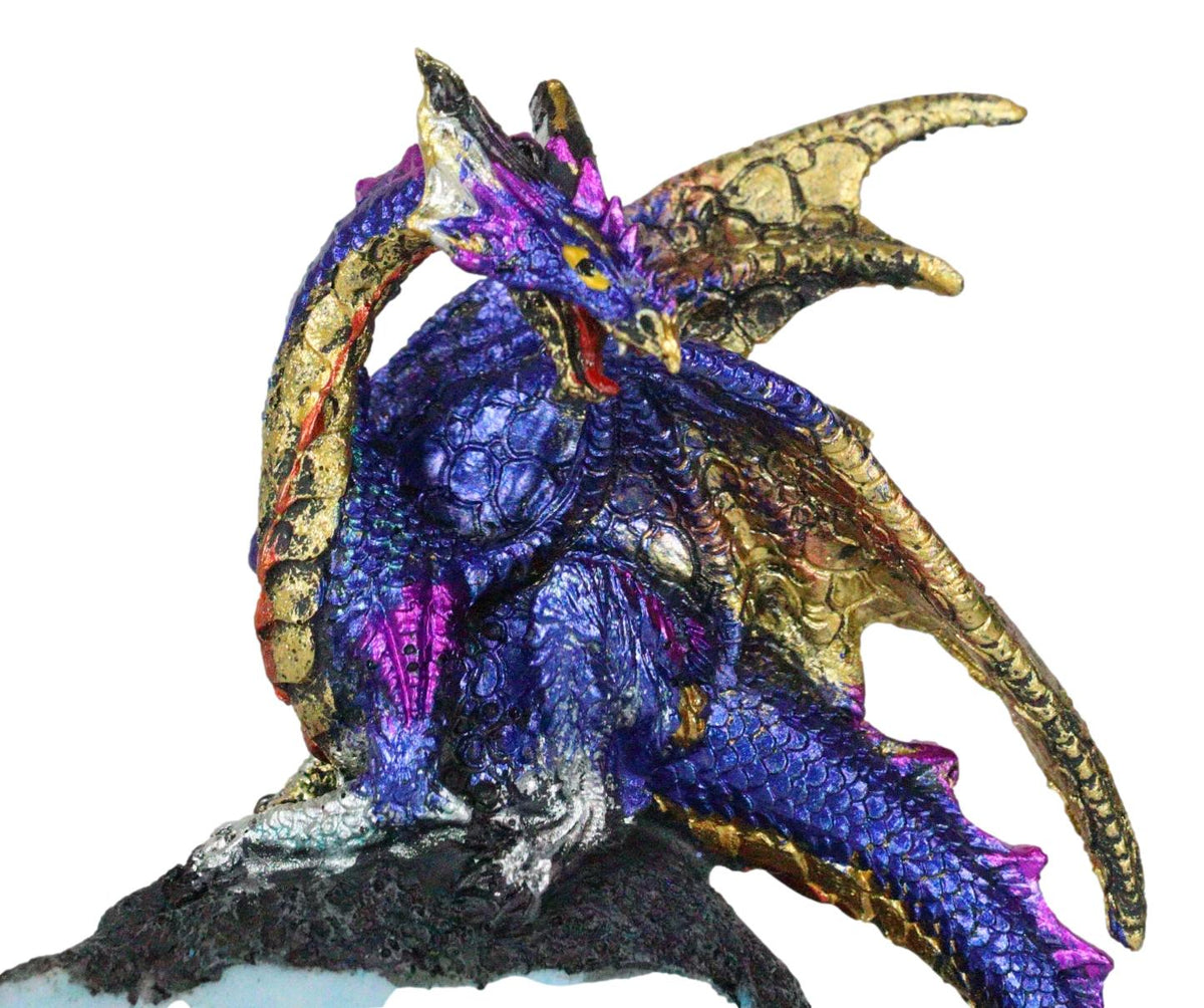 Azure Blue Iridescent Dragon On Faux Geode Rock Quartz Crystal Cove Figurine 5"H - Ebros Gift