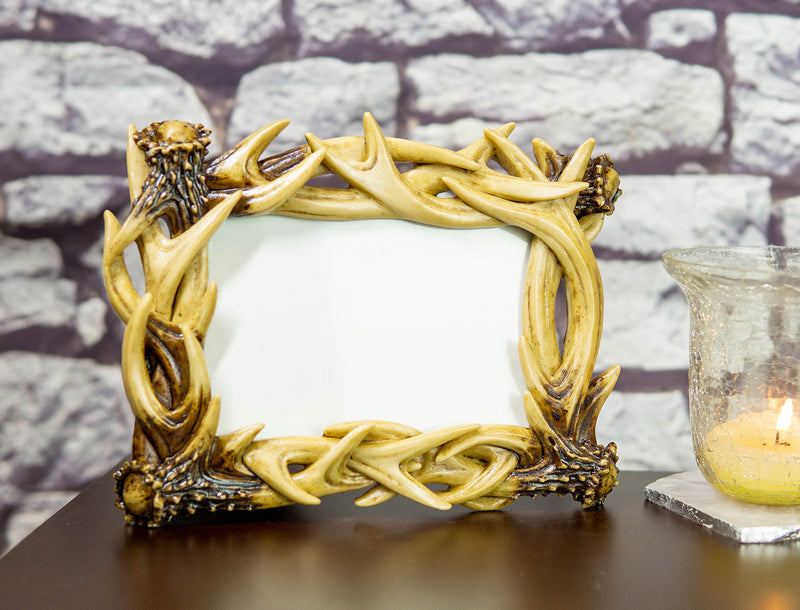 Rustic Intertwined Stag Deer Antlers Picture Frame With Easel Back 4"X6" Photo