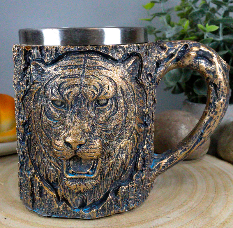 Ebros Bengal Tiger Coffee Mug Textured With Rustic Tree Bark Design 12oz