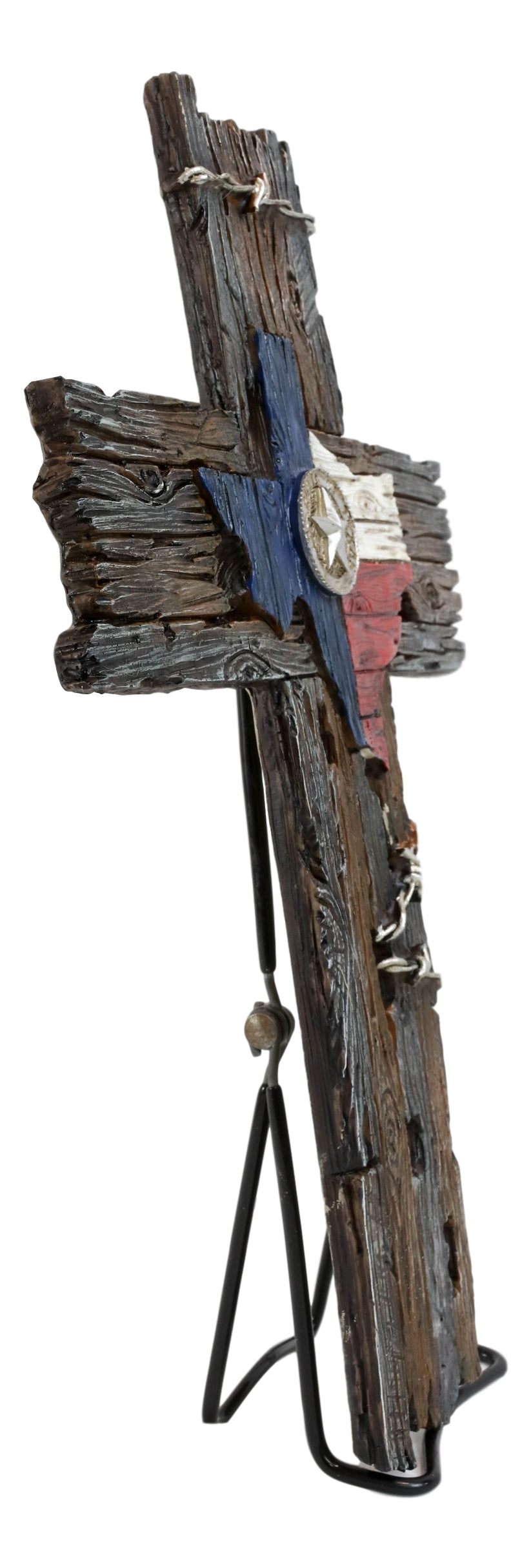 Western Star On Texas Map Flag With Barbed Wires Faux Distressed Wood Wall Cross