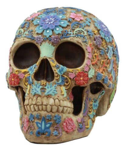 Ebros Colorful Day Of The Dead Floral Sugar Skull Statue Skeleton Head Sculpture - Ebros Gift