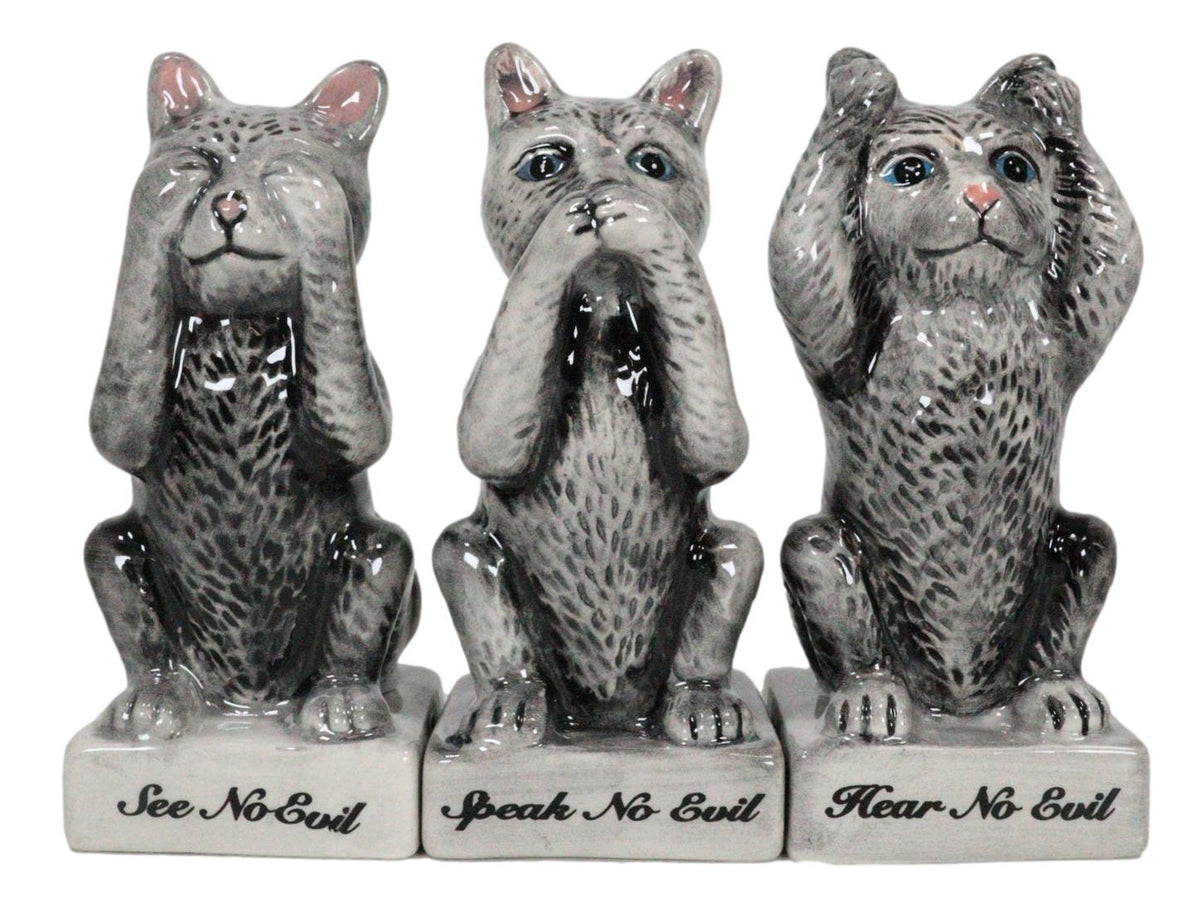 See Hear Speak No Evil Cats Trio Toothpick Holder Salt And Pepper Shakers Set - Ebros Gift