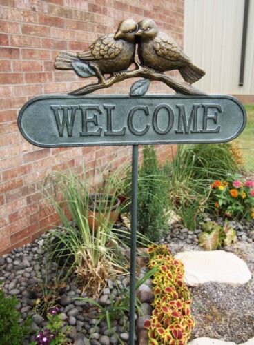Ebros Pair Of Lovebirds Welcome Sign Garden Greeter Aluminum Pole Stake 51" Tall
