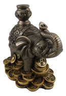 Ebros Feng Shui Auspicious Elephant With Trunk Up Standing On Gold Ingot Coins Statue