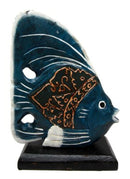 Balinese Wood Handicrafts Blue Tropical Angel Fish Family Set of 3 Figurines