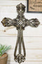 Western Rustic Silver Tuscany Scrollwork Fleur De Lis Decorative Wall Cross