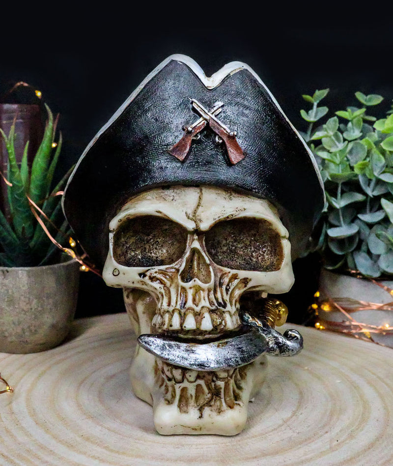 Pirate Captain Hook Marauder Skull With Golden Earring Statue Skeleton Decor