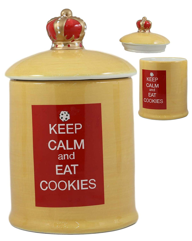 Ebros A Royal Treat Keep Calm and Eat Cookies Ceramic Cookie Jar with Air Tight Lid 8.5 inchTall Decorative Kitchen Accessory Figurine As Decor