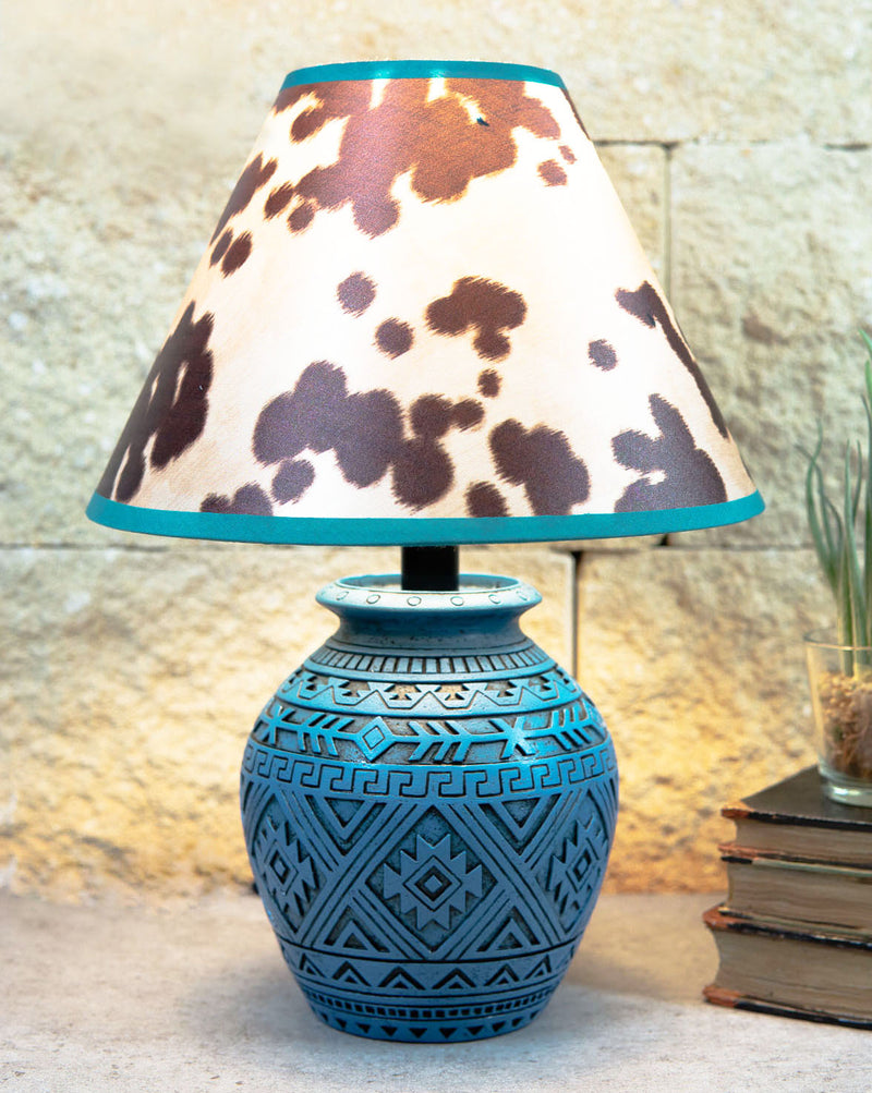 Indian Tribal Southwest Navajo Vector Turquoise Petite Vase Table Lamp W/ Shade