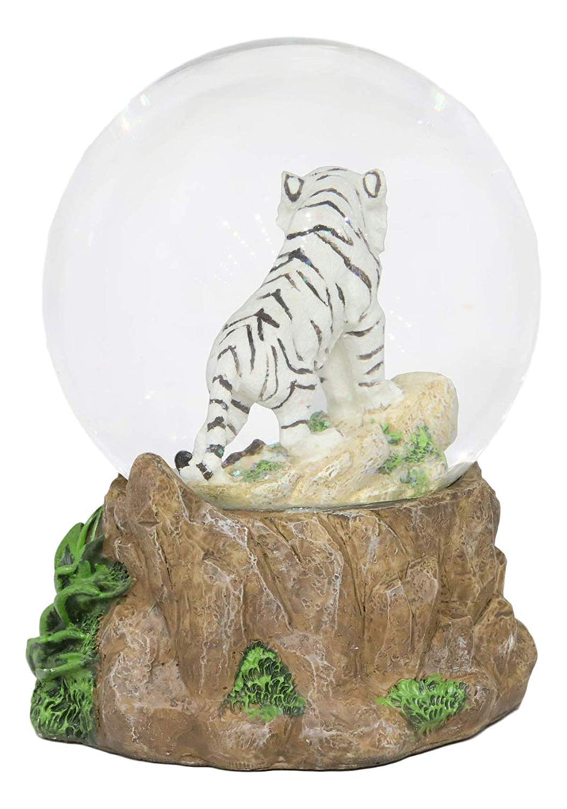 Ebros Forest Jungle Predator White Alaskan Siberian White Tiger Glitter Snow Globe