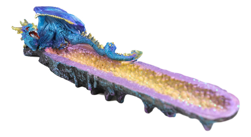 Ebros Quartz Crystal Azurite Guardian Dragon Incense Holder Figurine 10.75" Long