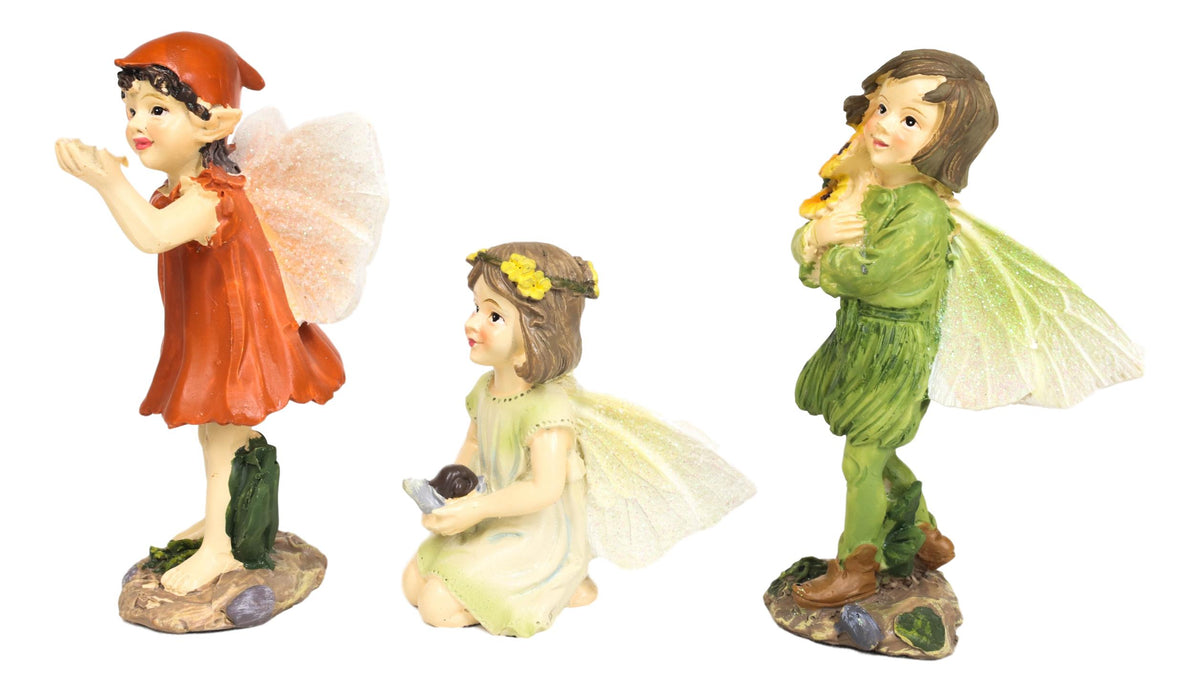 Colorful Gardening Sunflower Girl Fairies Set of 3 Fairy Garden Mini Figurines - Ebros Gift