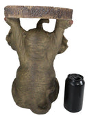 Safari Jungle Baby Calf Elephant Holding Faux Wood Slice Table Stand Figurine