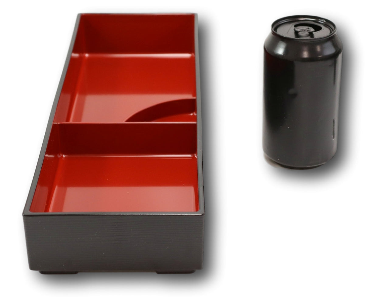 Red Black Japanese Long Bento Box With Dividers 3 Compartments Platter Plate - Ebros Gift