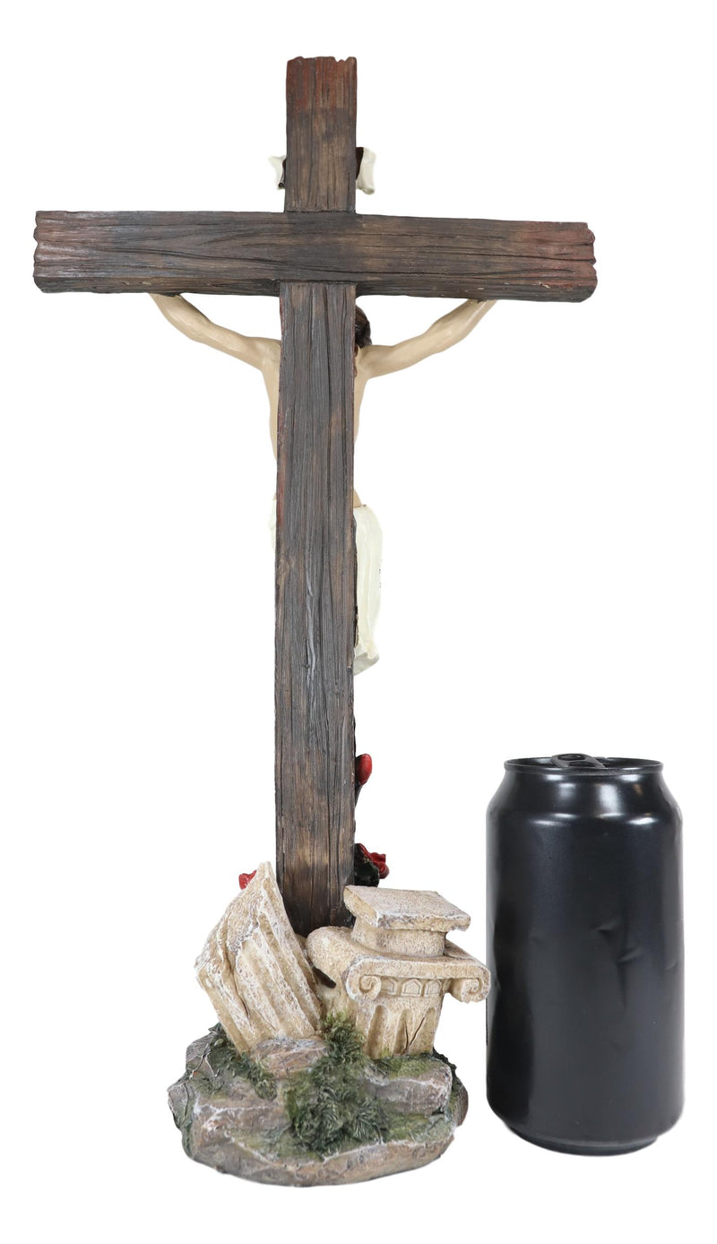 Ebros Jesus Christ On The Cross With Rose of Sharon Base Decorative Crucifix Statue