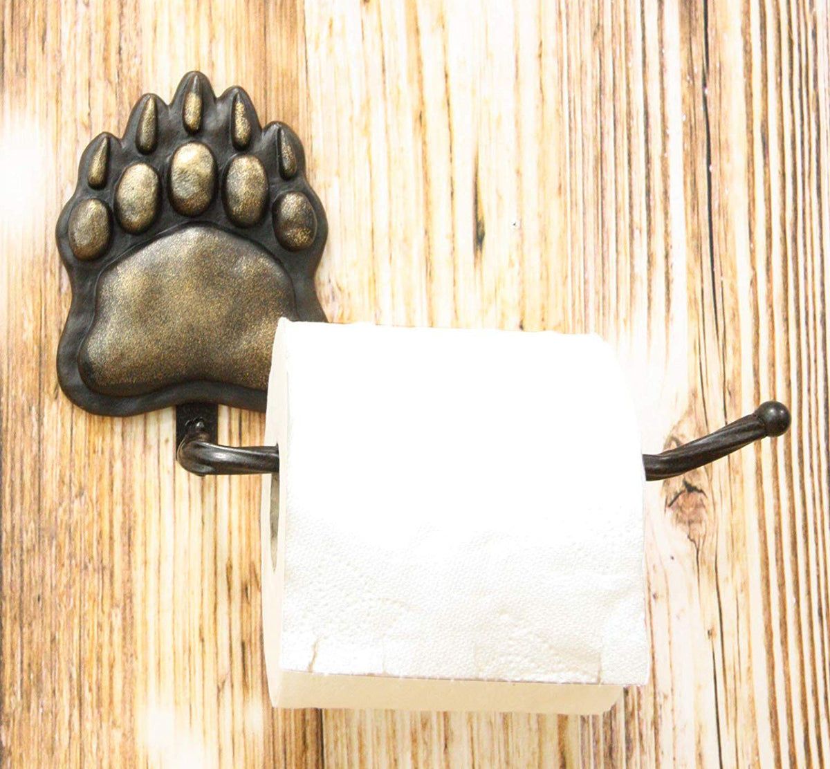 Ebros Gift Rustic Black Bear Paw With Dangling Branch Metal Toilet Paper Holder Figurine 10.25"L Powder Room Bathroom Wall Decor Plaque For Cabin Hunting Lodge Animal Bears Tracks Accent