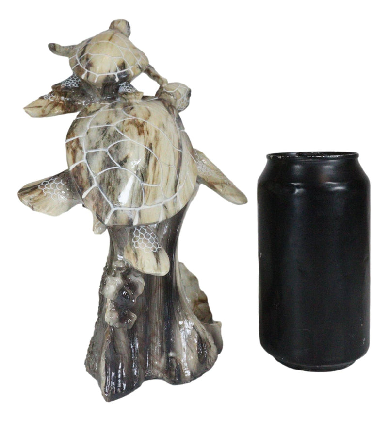 Marine Giant Sea Turtle With Hatchling Baby Riding Current Faux Marble Figurine