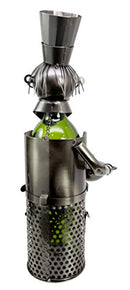 Ebros Gift Head Iron Chef With Wok Pot Hand Made Metal Wine Bottle Holder Caddy Decor Figurine 14.5"H