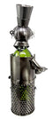 Ebros Gift Head Iron Chef With Wok Pot Hand Made Metal Wine Bottle Holder Caddy Decor Figurine 14.5"H