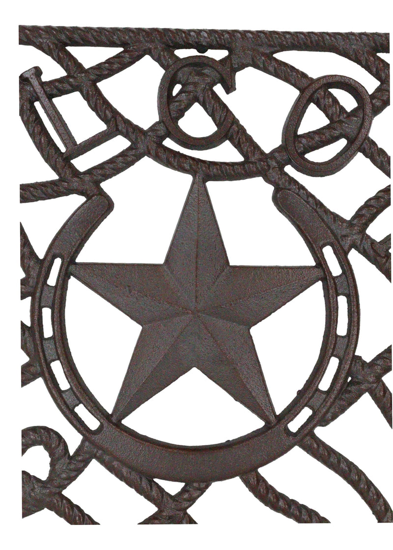 Rustic Western Welcome Horseshoe Star Ropes Cast Iron Floor Mat Doormat 28X18