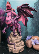Fantasy Magenta Striped Behemoth Dragon Roaring On Volcanic Rock Mountain Statue