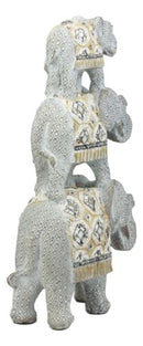 Ebros Silver Animal Totem Pole Stacked Elephant Statue W/ Unique Tapestry Design