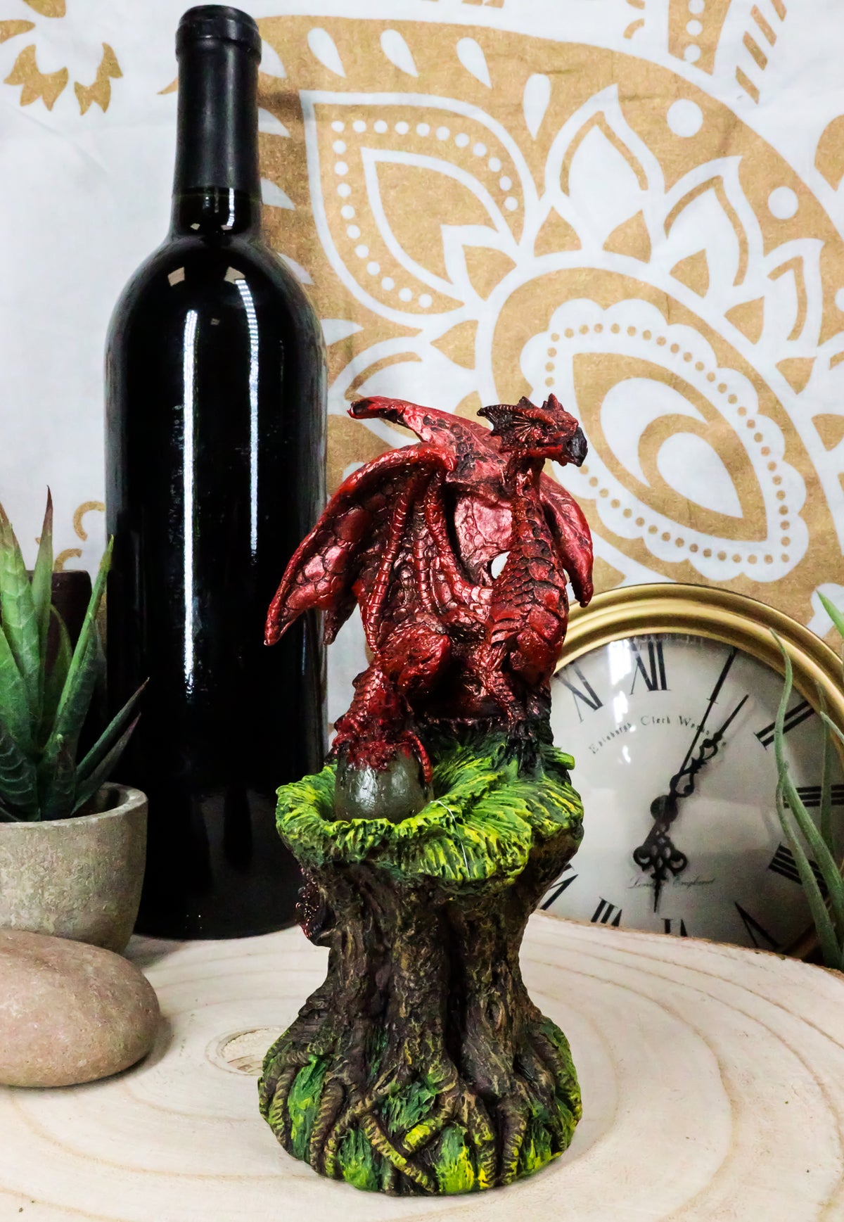 Ebros Red Volcano Dragon Mother Guarding LED Translucent Egg Figurine Night Light