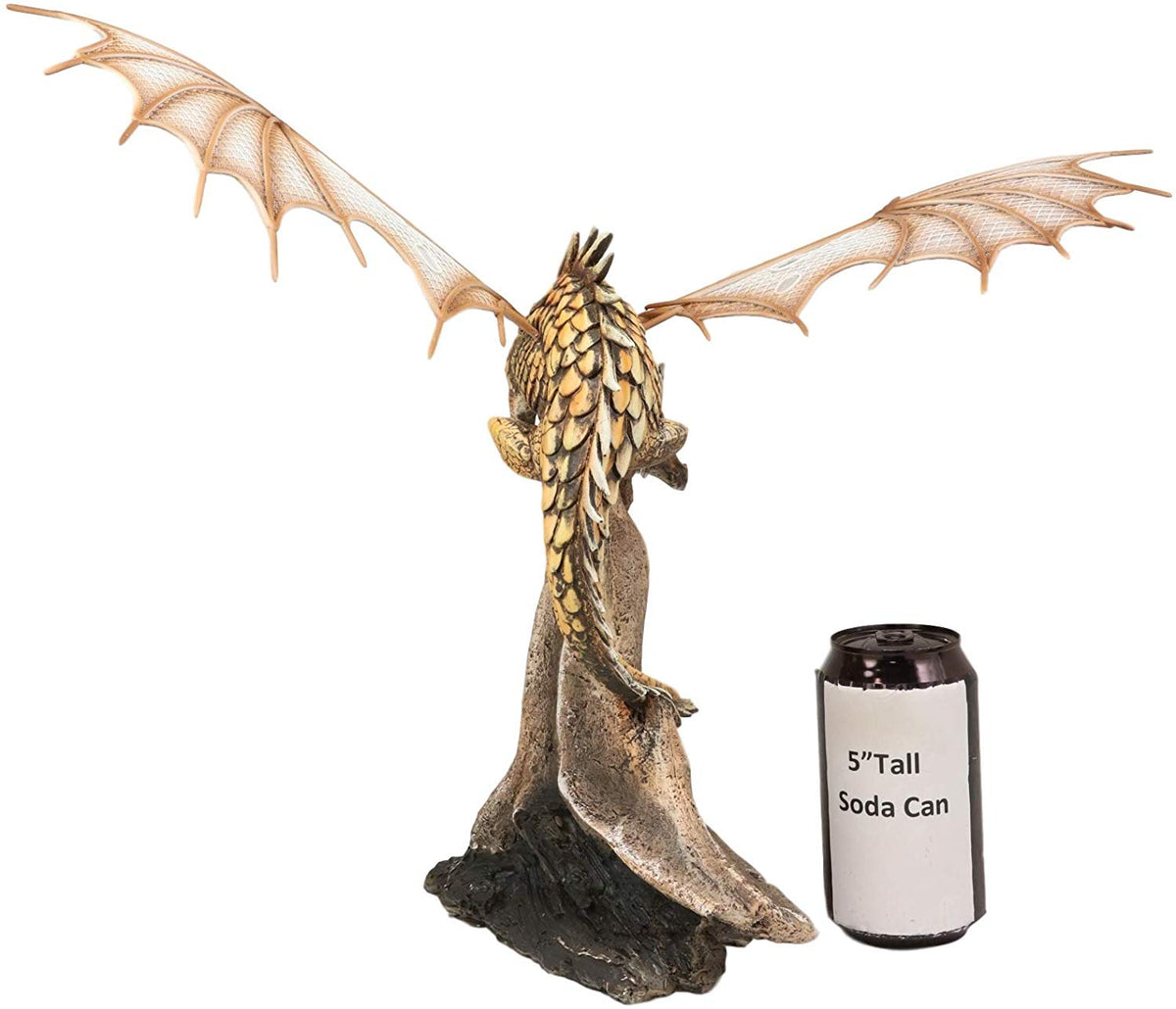Ebros Gold Color Desert Pterosaur Dinosaur Dragon Perching On Rock Statue 14.5"H - Ebros Gift