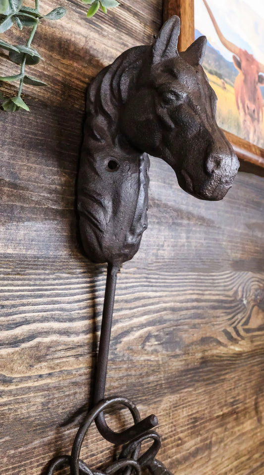 Cast Iron Rustic Western Country Horse Head Coat Keys Hat Wall Hanging Hook - Ebros Gift