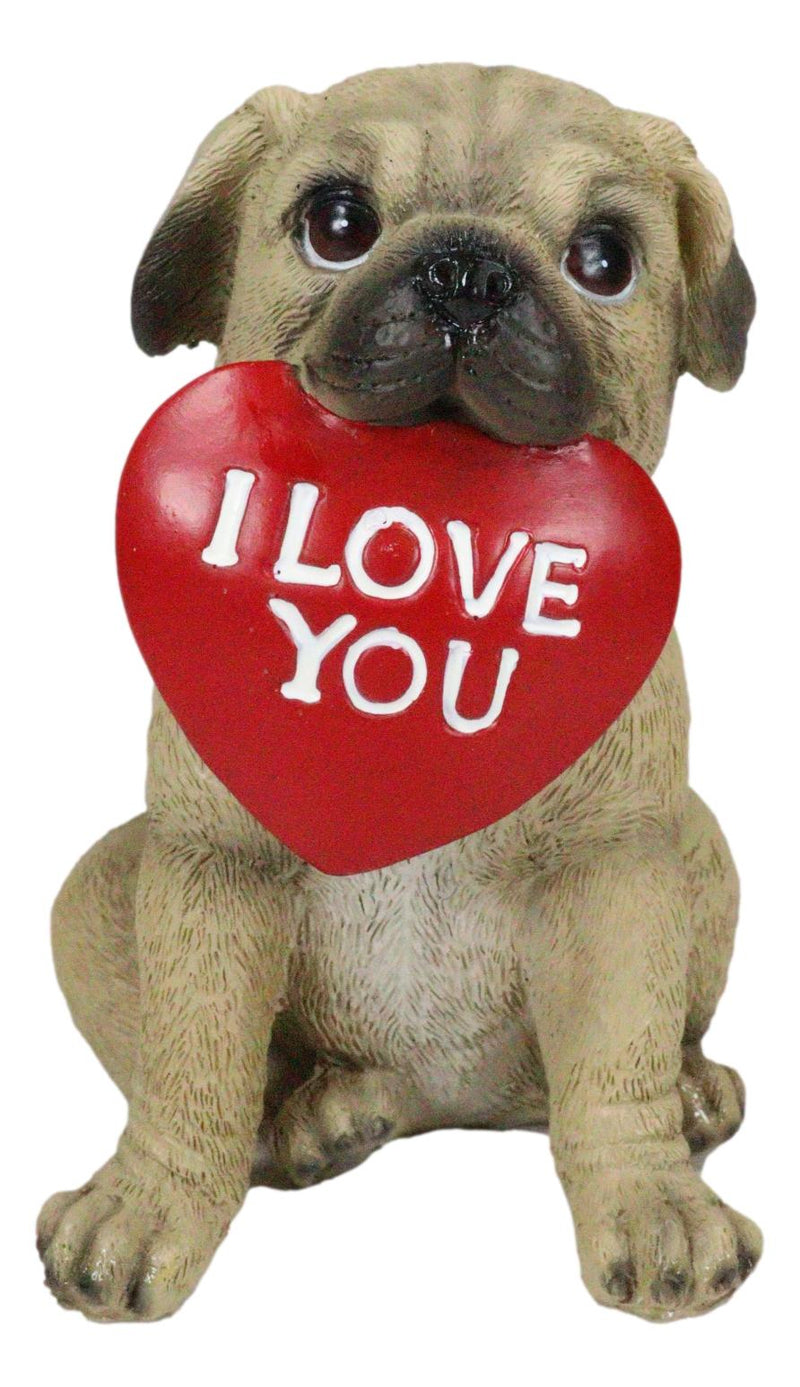 Adorable Pug Puppy Dog With Big Red Heart I Love You Sign Decorative Figurine