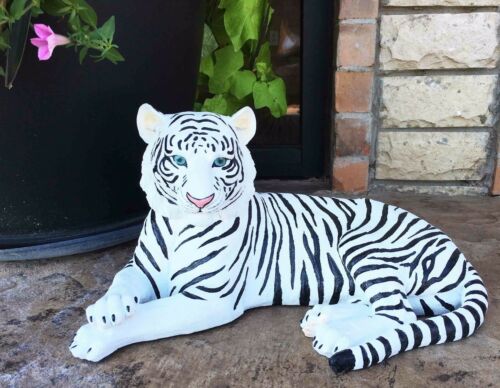 Pair Of Large Siberian And Bengal Tiger Resting 15.5"L Statue Home Garden Decor