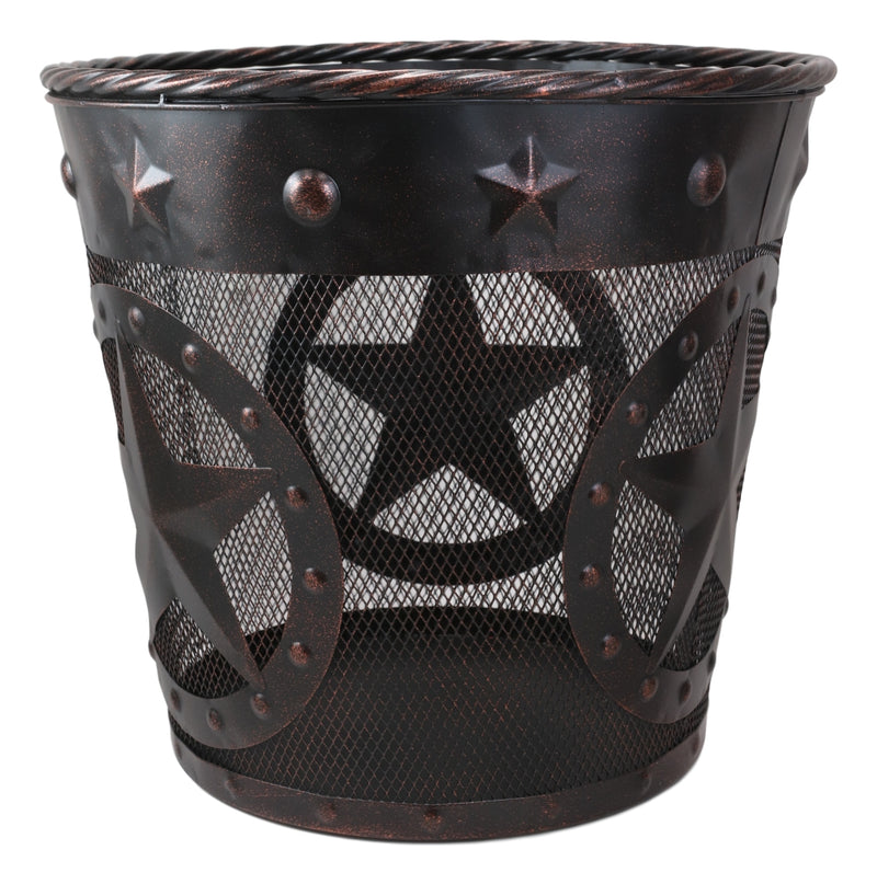 Rustic Western Lone Stars With Braided Metal Rope Trim Wire Waste Basket Bin