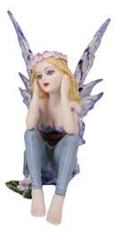 Small Meadowland Tribal Purple Periwinkle Flower Girl Fairy Daydreaming Figurine