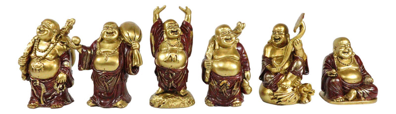 Hotei Fat Buddha Maitreya Laughing Budai Of Prosperity Miniature Figurine Set