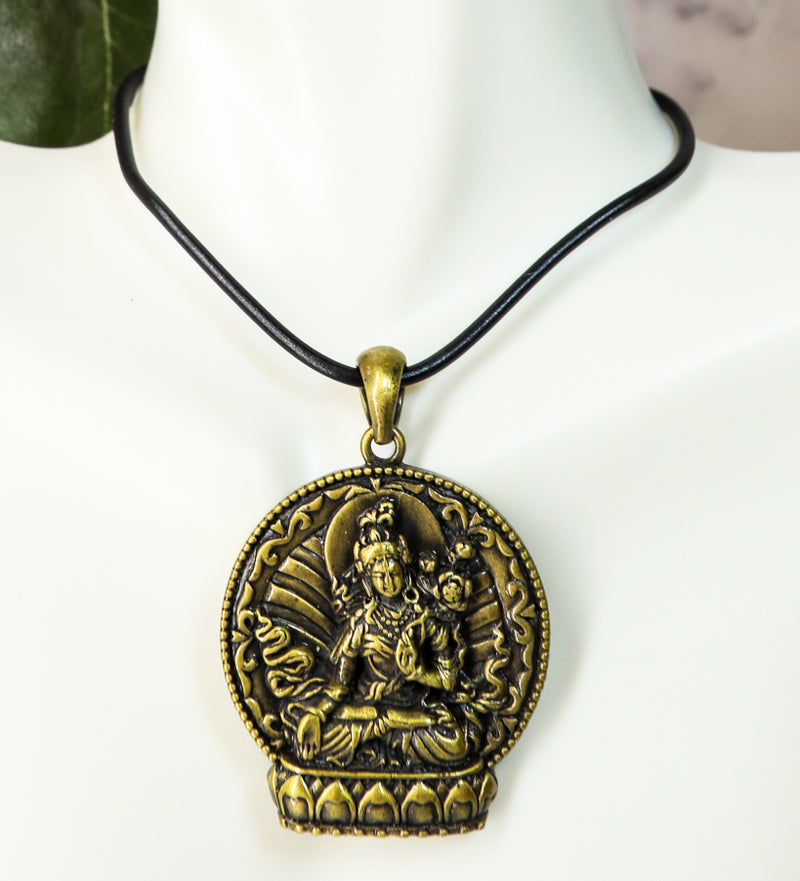Ebros Buddhism White Arya Tara Healing Pendant Medallion Pewter Necklace Jewelry