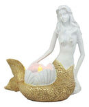 Ebros Under The Sea Golden Mermaid Candle Holder Statue 6.75" Tall Nautical Mermaid Holding Oyster Shells Figurine