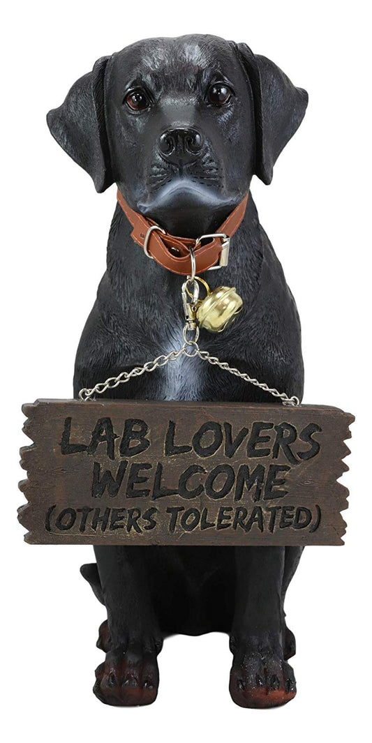 Ebros Labrador Retriever Statue 13.25" H Dog with Jingle Collar & Greeting Sign - Ebros Gift