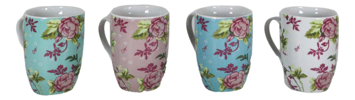 Ebros Victorian Floral Blossoms Porcelain 8oz Mug 4"Tall Coffee Tea Cup Set of 4 - Ebros Gift
