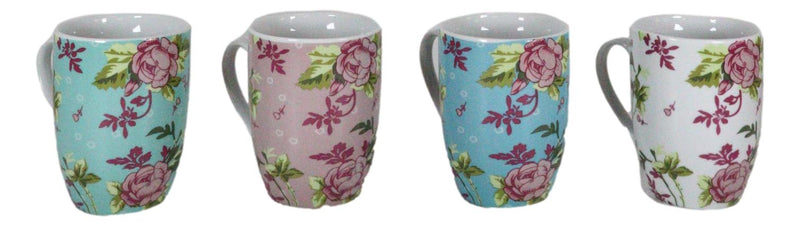 Ebros Victorian Floral Blossoms Porcelain 8oz Mug 4"Tall Coffee Tea Cup Set of 4 - Ebros Gift
