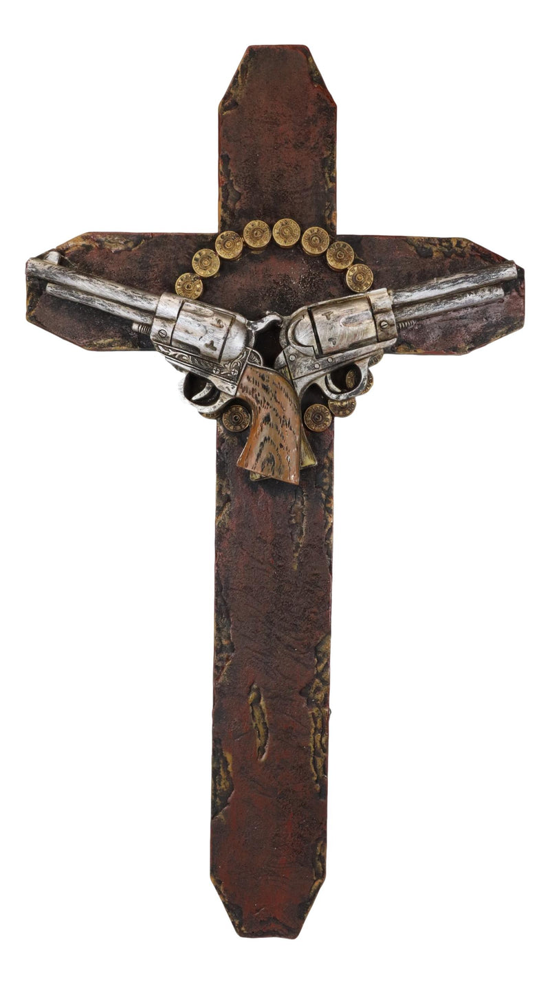 Rustic Western Cowboy Six Shooter Pistols Shotgun Bullet Shells Wall Cross Decor