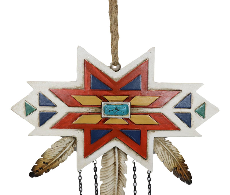 Rustic Southwest Boho Chic 3 Feathers Colorful Vectors Star Symbol Wind Chime